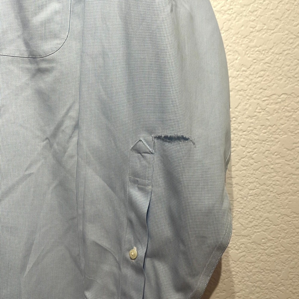 Brooks Brothers Dress Shirt Mens 16.5 Blue White Cotton Regular Fit Pleated - Picture 5 of 12